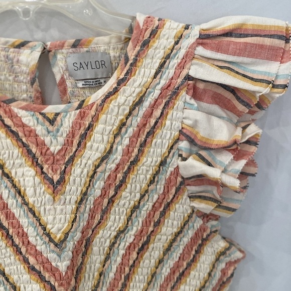 Saylor tulsi linen striped mini ruffle dress sz medium - Picture 5 of 7